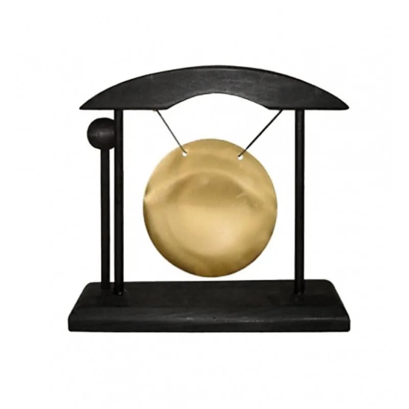 Gong de Table structure bois noir gong doré -- 16x5x16 cm