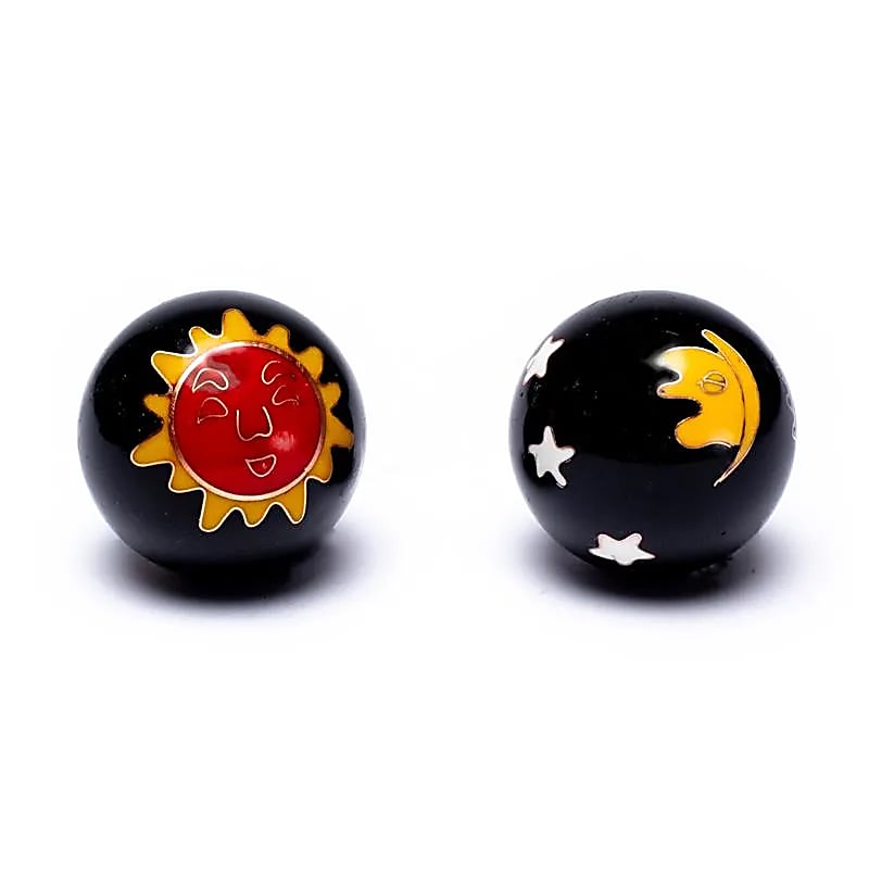 Boules santé Qi Gong Soleil lune jaune rouge noir -- 3.5 cm