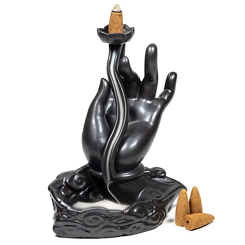 Brûleur d'encens à refoulement main Lotus -- 15x8x17.5cm