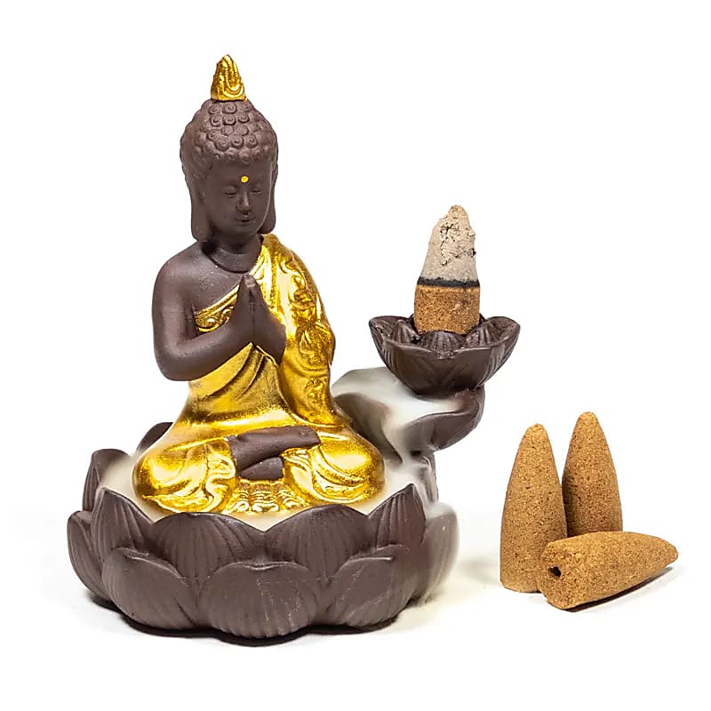 Brûleur d'encens à refoulement Bouddha -- 12x10x9 cm