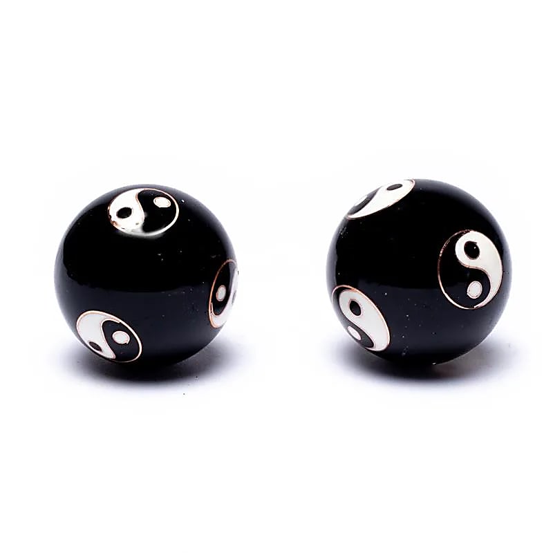 Boules de santé Qi Gong Yin et Yang noir -- 3.5 cm
