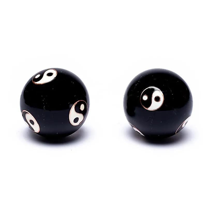 Boules de santé Qi Gong Yin et Yang noir -- 4 cm