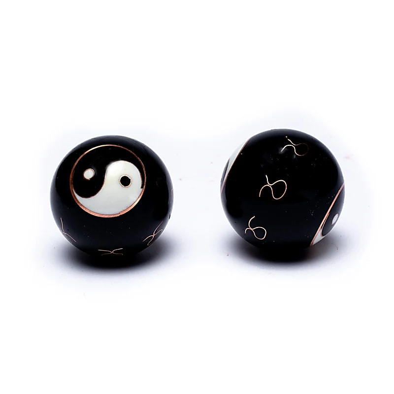 Boules de santé Qi Gong Yin et Yang noir -- 4 cm