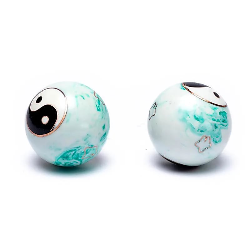 Boules de santé Qi Gong Yin et Yang marbré vert -- 4 cm