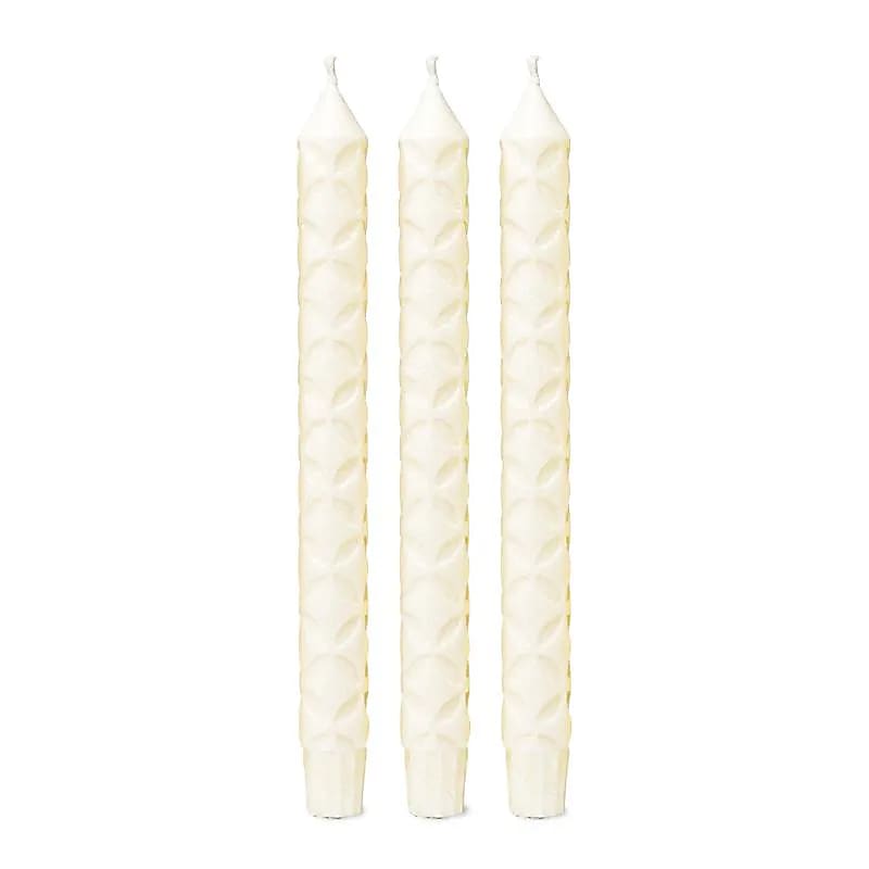 Bougie dîner motif Fleur de Vie stéarine blanc cassé -- 23x2.2 cm