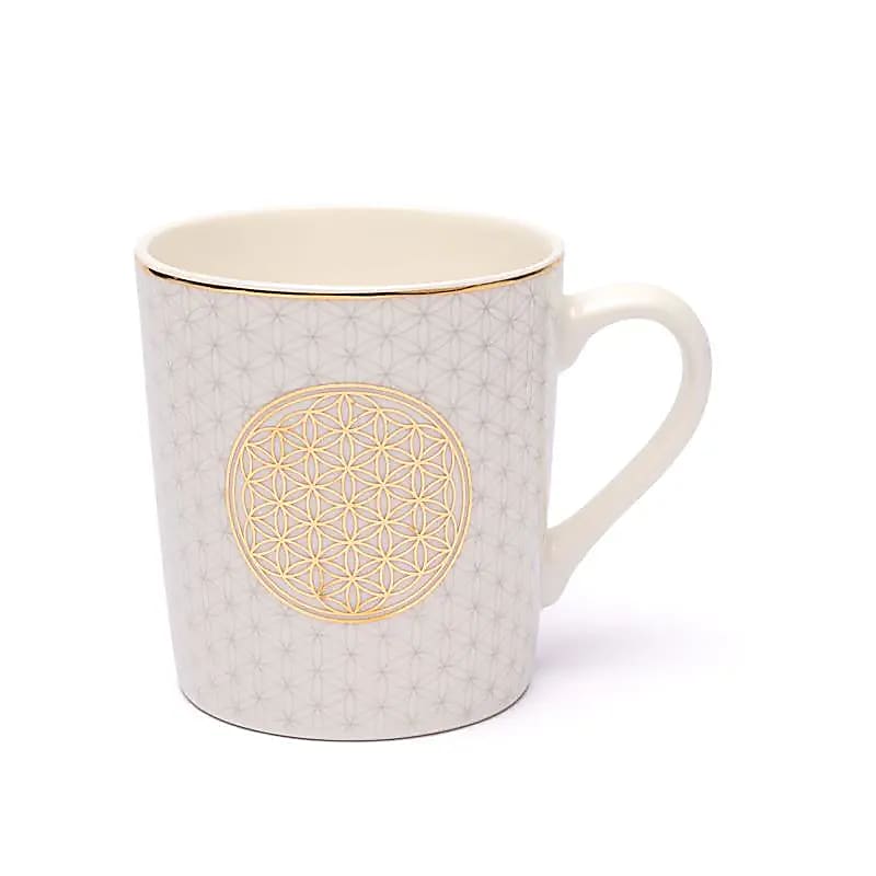 Tasse à café fleur de vie blanc/or -- ±250 ml