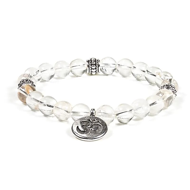 Mala / bracelet cristal de roche élastique om -- 0.8 cm