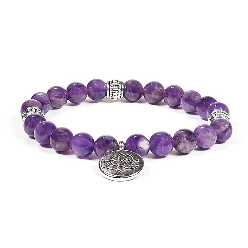 Mala / bracelet améthyste élastique lotus-- 0.8 cm