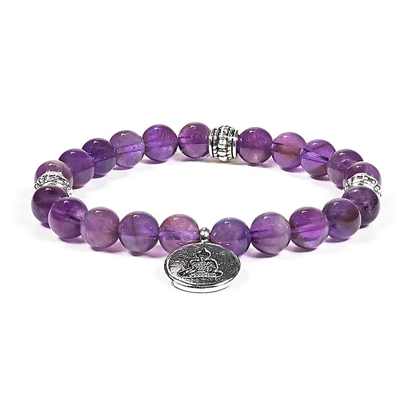 Mala / bracelet améthyste élastique Bouddha-- 0.8 cm