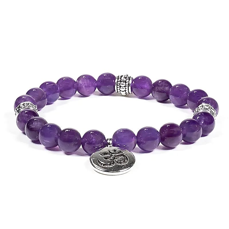 Mala / bracelet améthyste élastique Om-- 0.8 cm