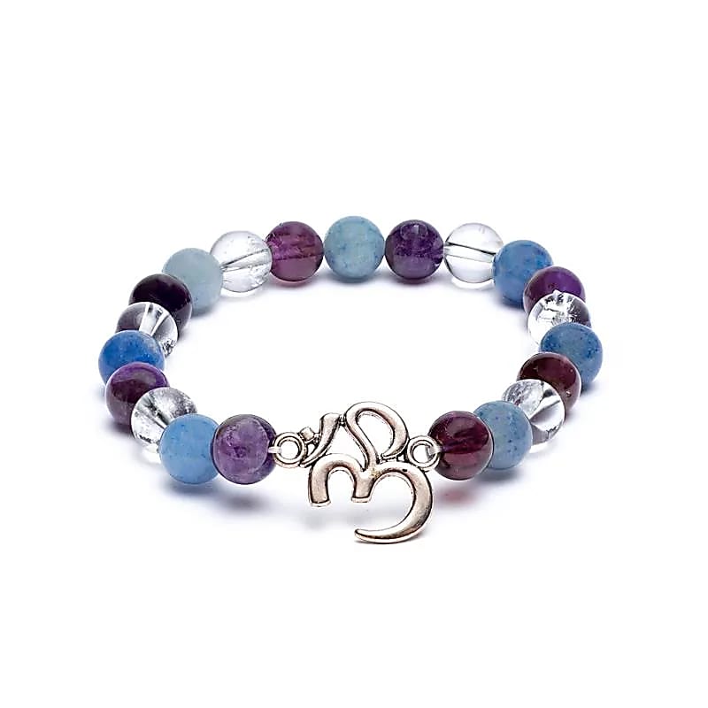 Mala/bracelet Améthyste/ Aventurine/ Cristal de roche + Om