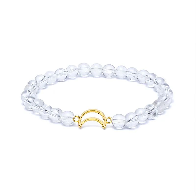 Bracelet élastique breloque lune cristal de roche perles -- 6mm