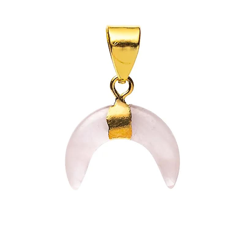 Pendentif lune croissante quartz rose -- ±2 cm