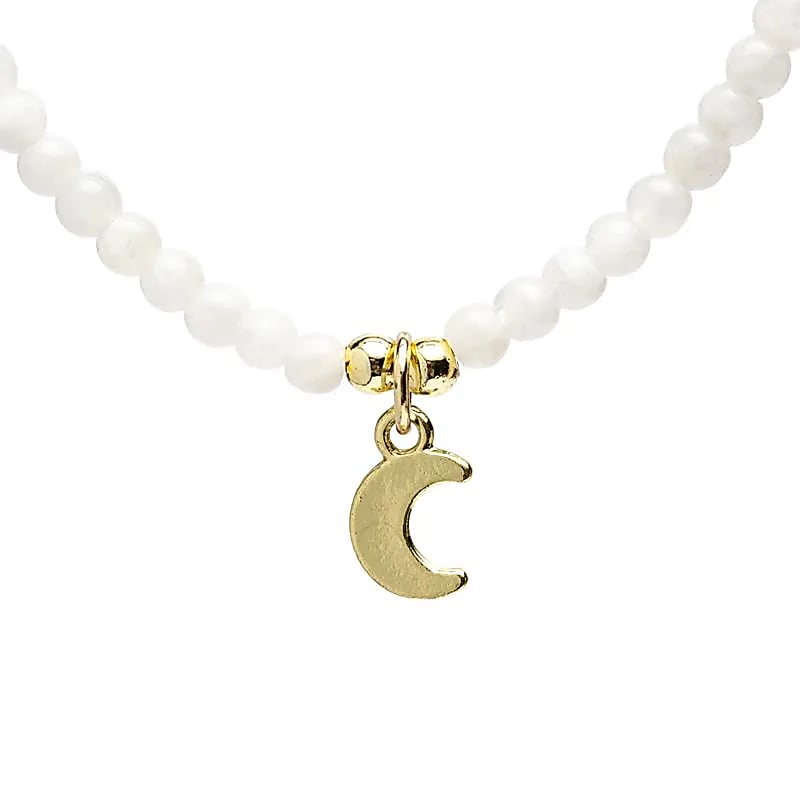 Collier ajustable Pierre de lune avec pendentif lune -- ±37 cm
