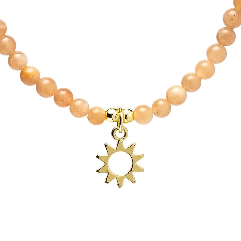 Collier ajustable Pierre de soleil avec pendentif soleil -- ±37 cm