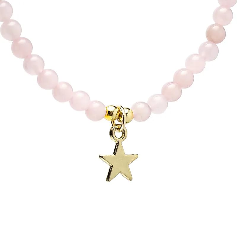 Collier ajustable Quartz rose avec pendentif étoile -- ±37 cm