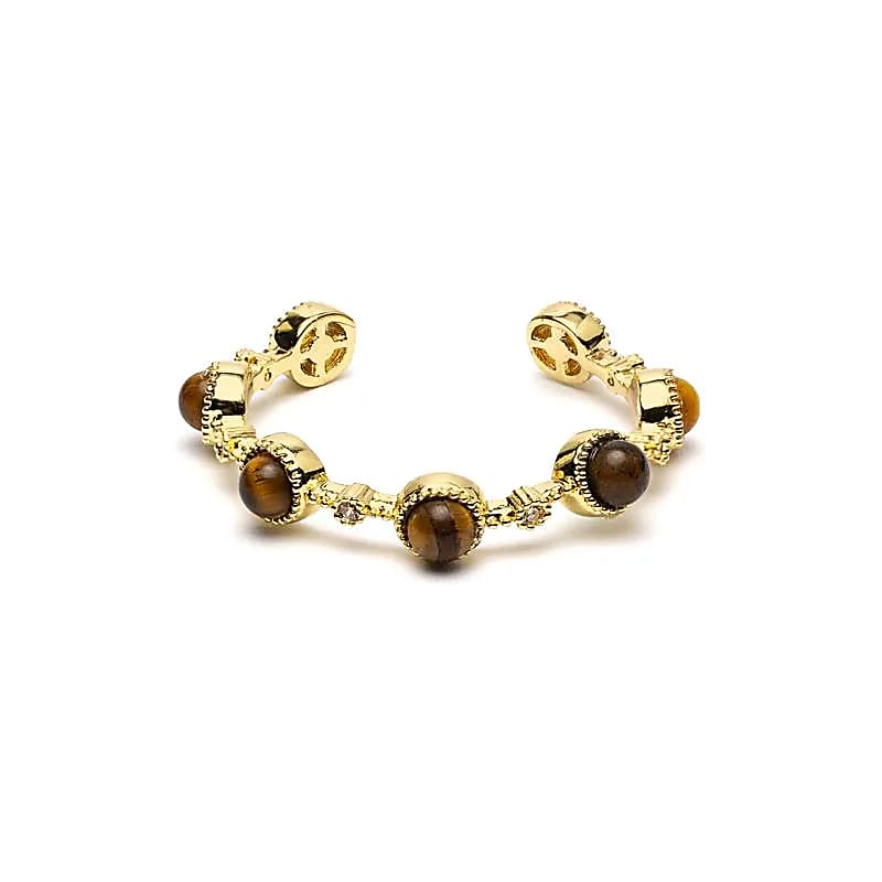 Bague ouverte avec œil de tigre -- ±2 cm