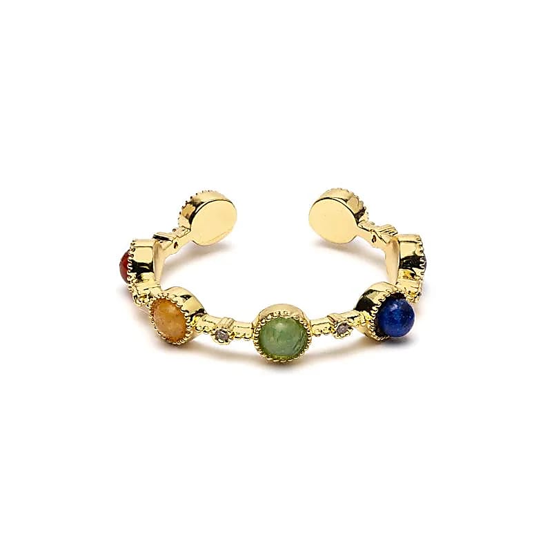 Bague ouverte avec 7 pierres des chakras -- ±2 cm