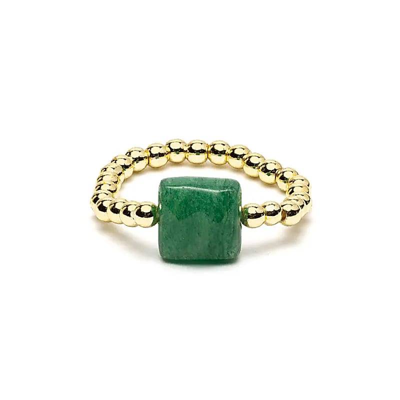 Bague élastique aventurine verte facettée -- ±2 cm
