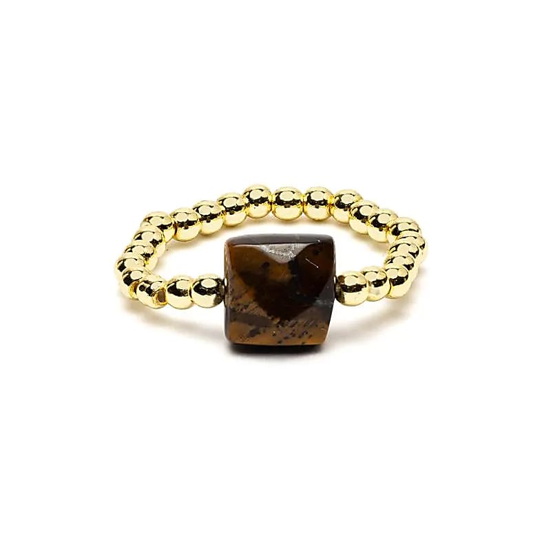 Bague élastique œil de tigre facetté -- ±2 cm