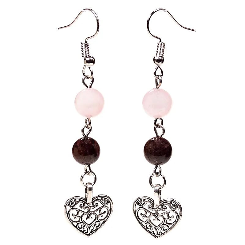 Boucles dóreilles Grenat/Quartz & coeur -- 8mm