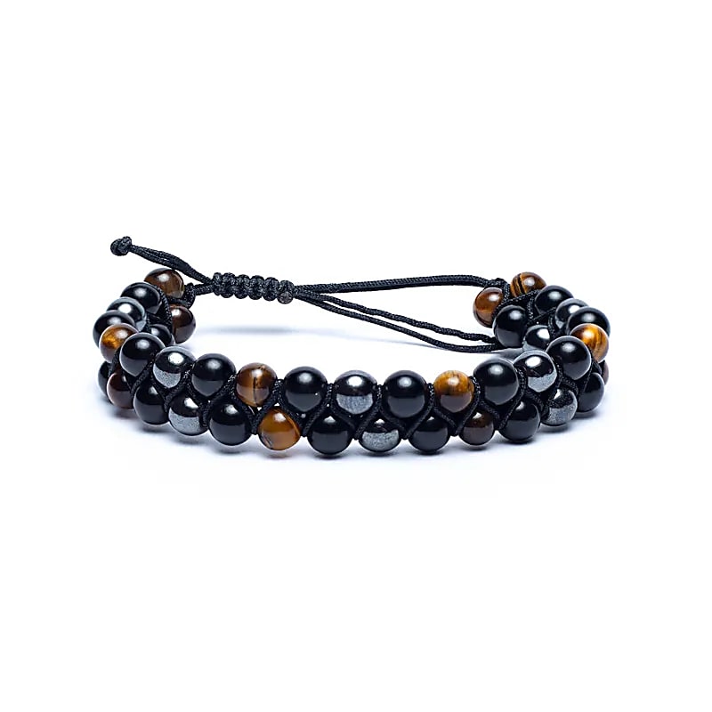 Bracelet hématite/obsidienne/oeil de tigre réglable -- 0.6cm