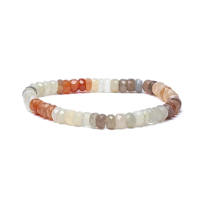 Bracelet pierre de lune multicolore à facettes qualité AA élastique -- 0,6 cm