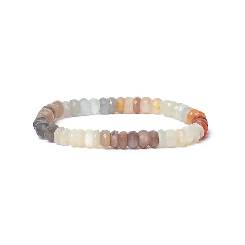 Bracelet pierre de lune multicolore à facette qualité AA élastique -- 0,8 cm