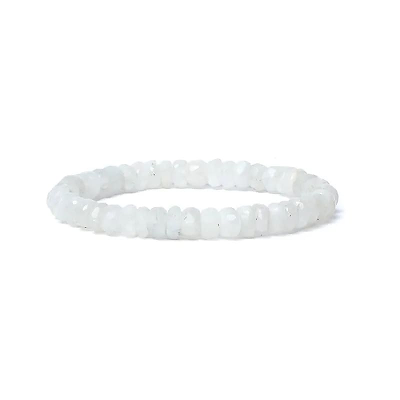 Bracelet pierre de lune arc-en-ciel à facette qualité AA élastique -- 0,8 cm