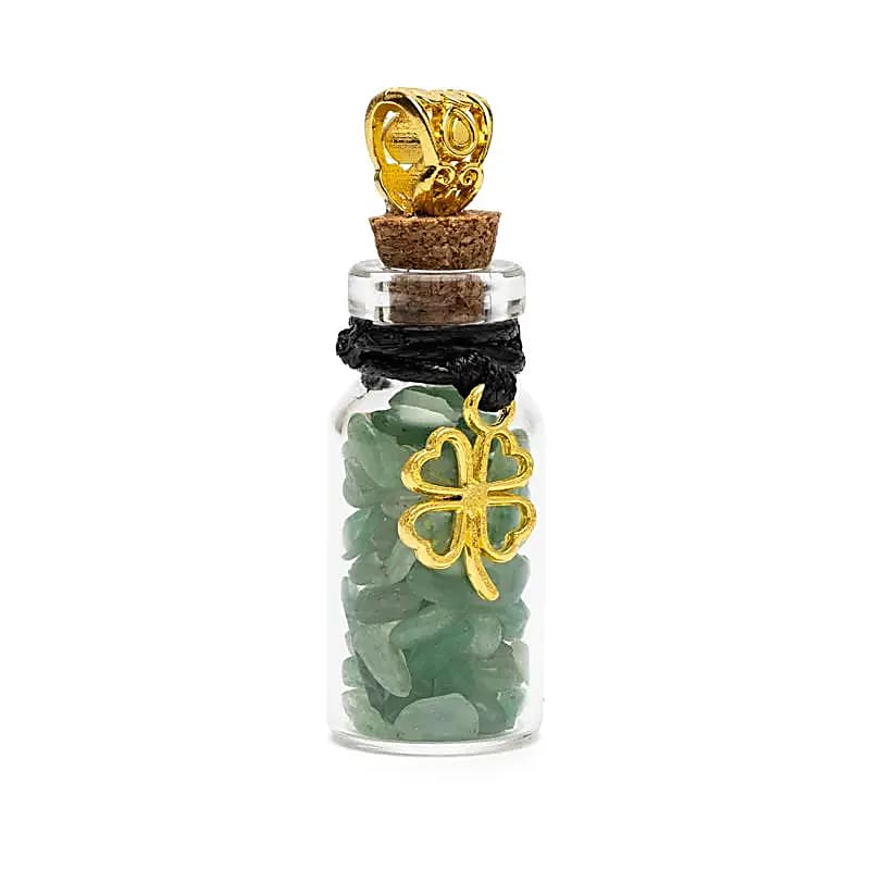 Fiole cadeau avec aventurine verte et trèfle -- 3,6 cm