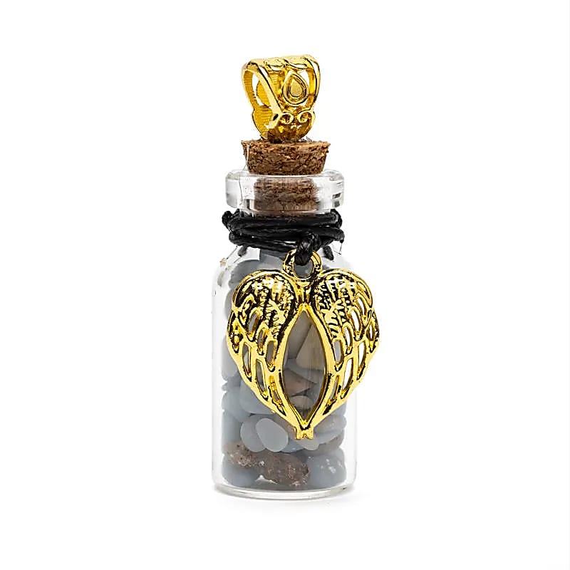 Fiole cadeau avec angélite et ailes d’ange -- 3,6 cm
