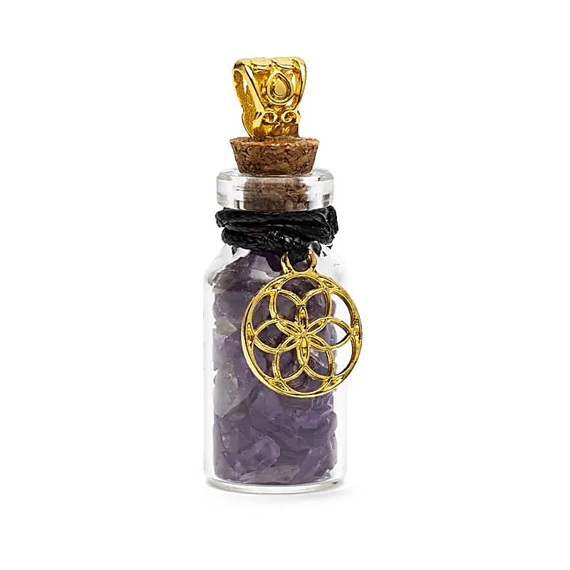 Fiole cadeau avec améthyste et Seed of Life -- 3,6 cm