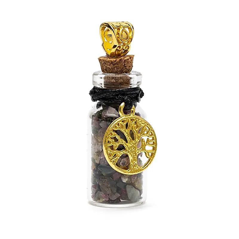 Fiole cadeau avec tourmaline noire et arbre de vie -- 3,6 cm
