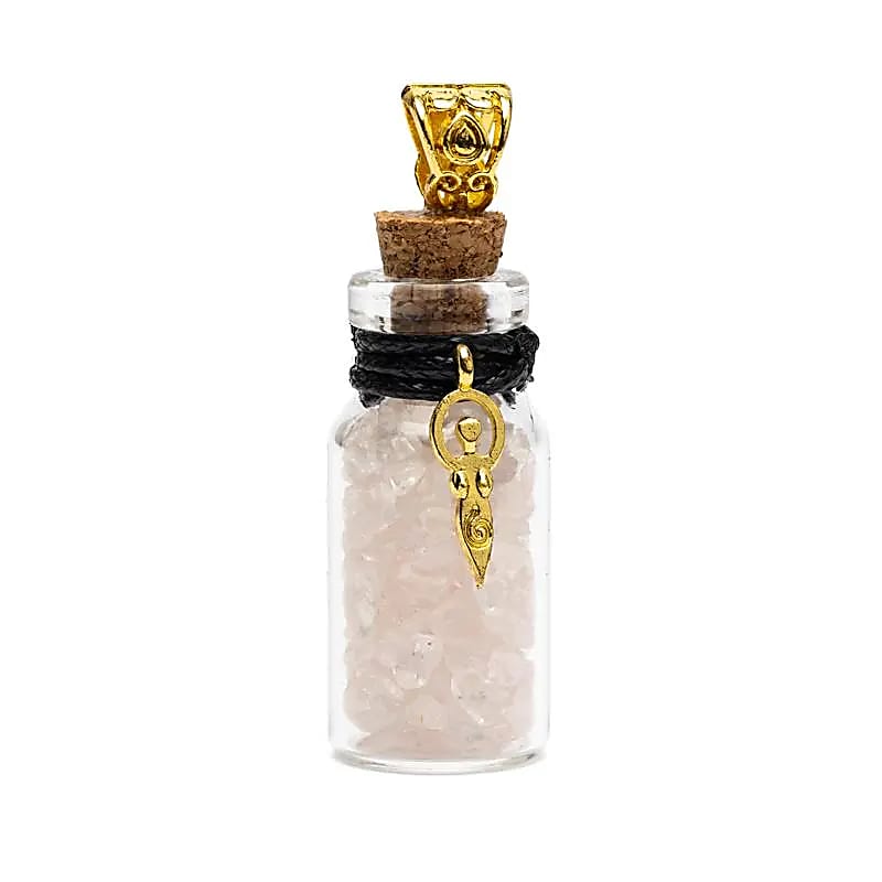 Fiole cadeau avec quartz rose et déesse -- 3,6 cm