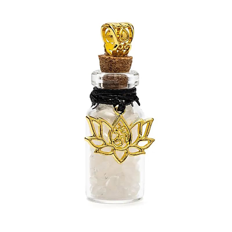 Fiole cadeau avec cristal de roche et lotus -- 3,6 cm