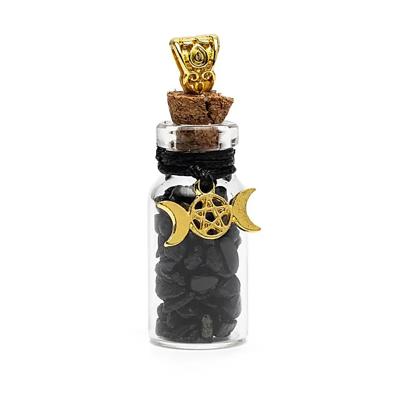 Fiole cadeau avec tourmaline noire et phases lunaires -- 3,6 cm