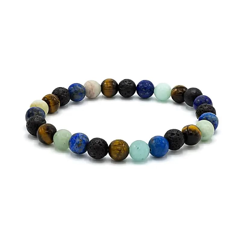 Bracelet pour poignet large en lapis-lazuli, pierre de lave, œil de tigre et amazonite -- 0,8 cm