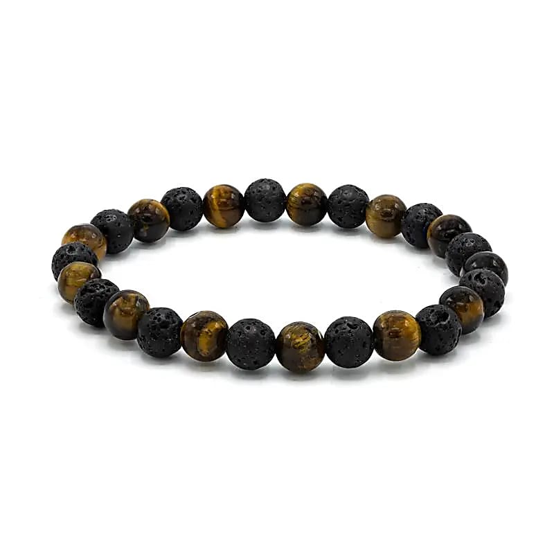 Bracelet pour poignet large en œil de tigre et pierre de lave -- 0,8 cm