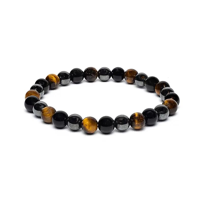 Bracelet pour poignet large en œil de tigre, hématite et obsidienne -- 0,8 cm