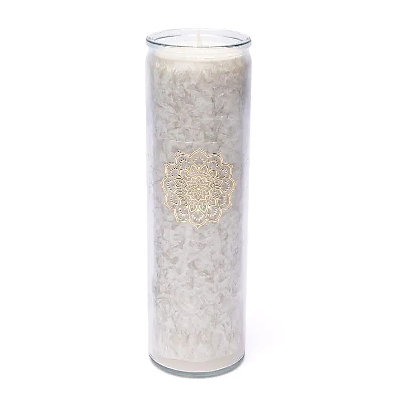 Bougie stéarine mandala gris non parfumée -- 21x6.5 cm