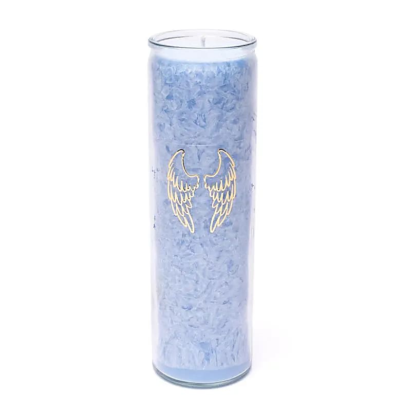 Bougie stéarine ailes d’ange bleu clair non parfumée -- 21x6.5 cm