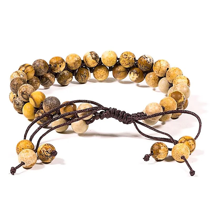 Bracelet Jaspe paysage double fil ajustable -- 0.6 cm