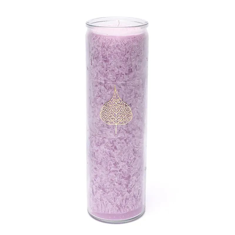 Bougie stéarine feuille de bodhi lilas non parfumée -- 21x6.5 cm