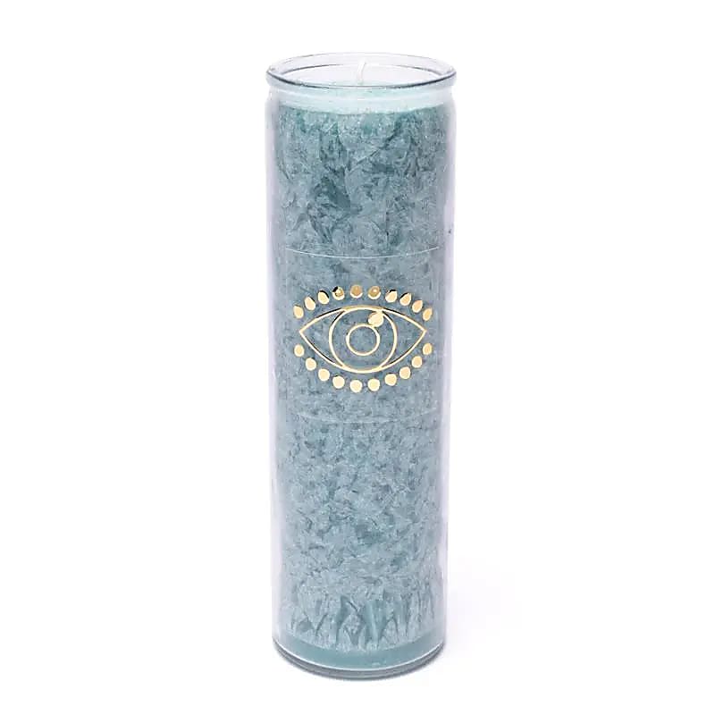 Bougie stéarine Œil de la Providence aigue-marine non parfumée -- 21x6.5 cm