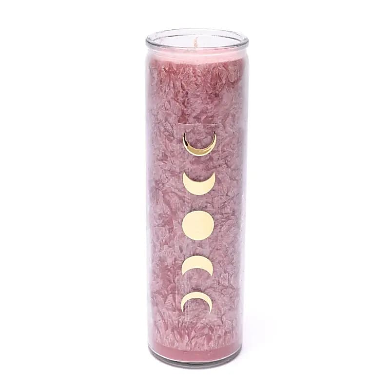 Bougie stéarine phases lunaires vieux rose non parfumée -- 21x6.5 cm