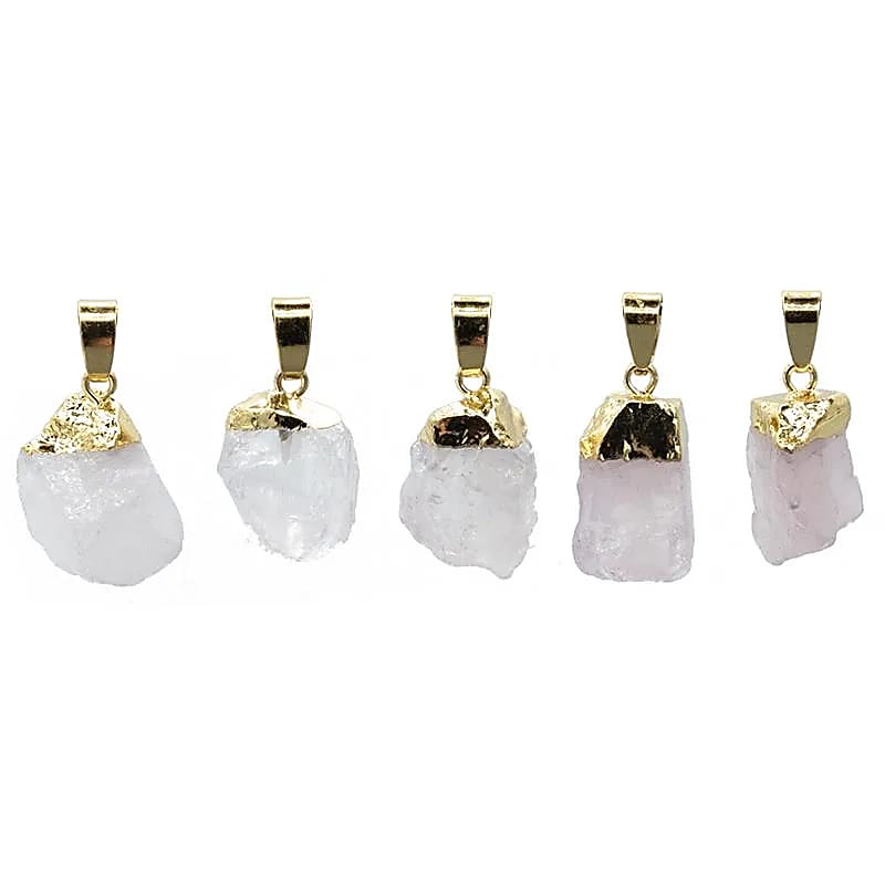 Pendentif quartz rose brut couleur or -- ±2 cm