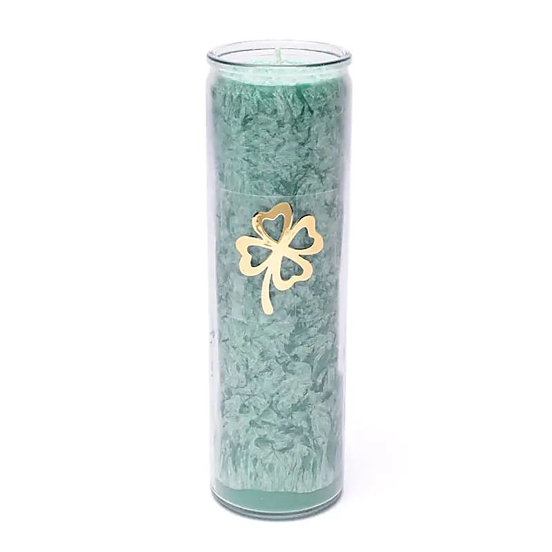 Bougie stéarine trèfle à quatre feuilles vert non parfumée -- 21x6.5 cm