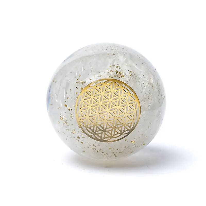 Orgonite sphère selenite fleur de vie -- ±5.5cm