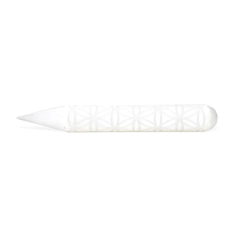Baguette de massage en Sélénite fleur de vie -- 15 cm