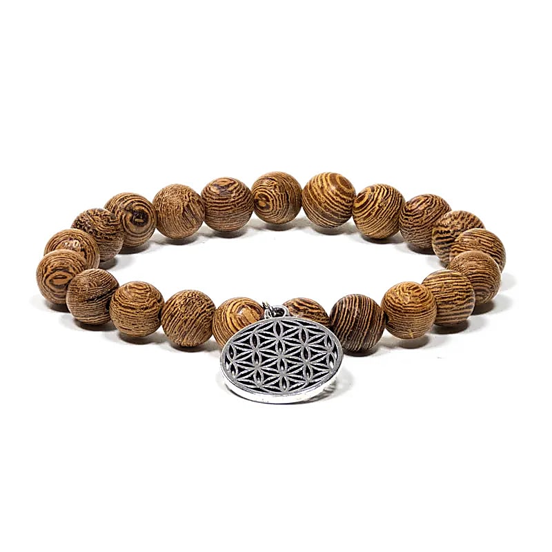 Mala/bracelet bois Wengé élastique + fleur de vie -- 0.8cm